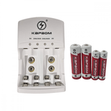 Carregador De Pilhas Com Led + 02 Pilhas Aaa + 02 Pilhas Aa Recarregáveis