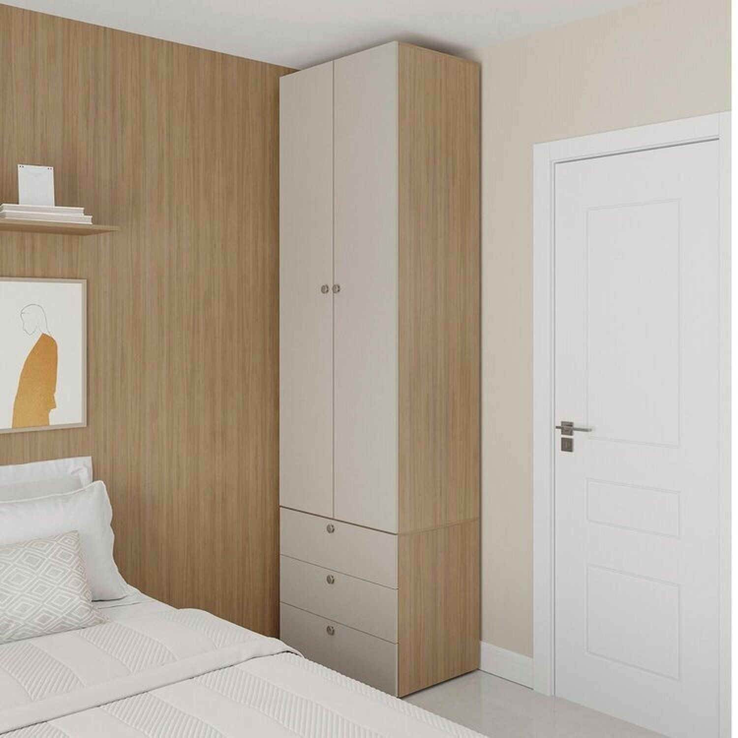 Guarda-roupa 2 Módulos 2 Portas 3 Prateleiras 3 Gavetas Frame Cabecasa Madeiraoriginals Acácia/arenas