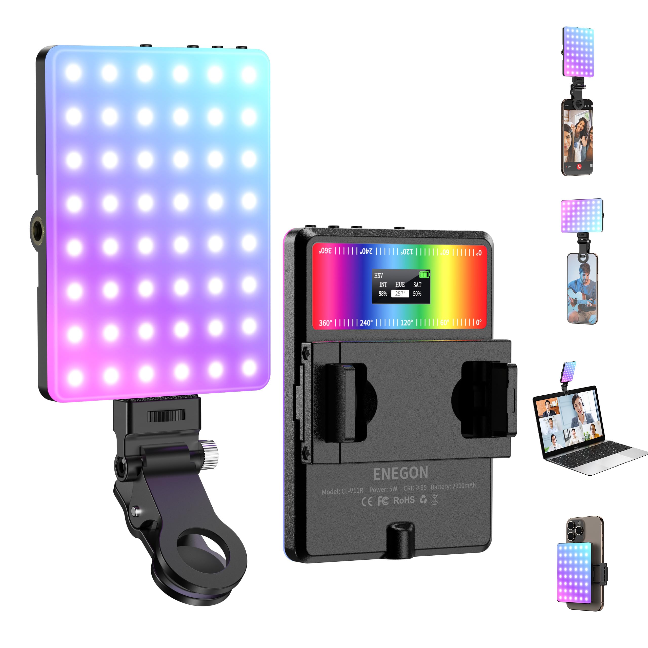 Luz Selfie Rgb Enegon Cl-v11r Com 78 Led 2000mah Recarregável