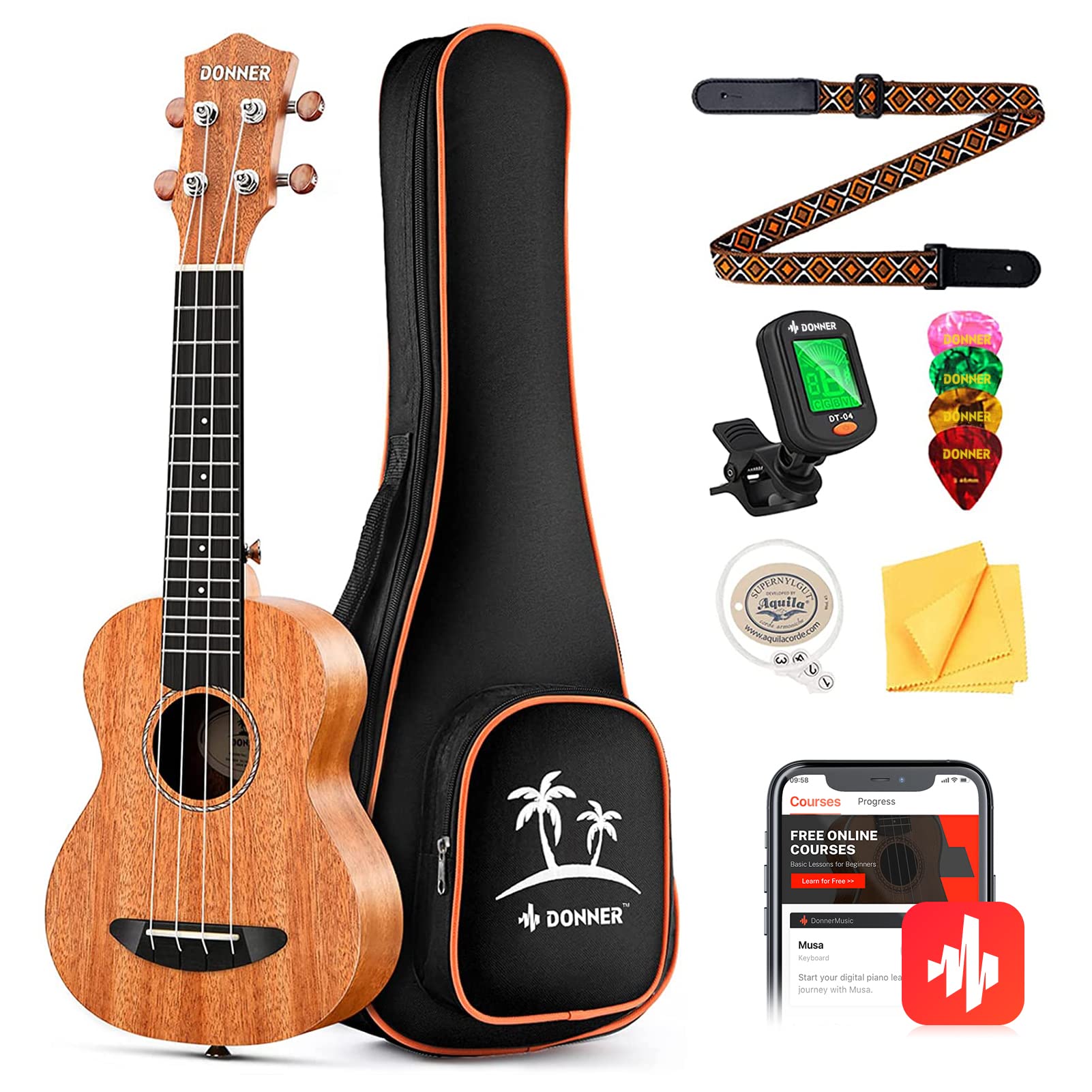 Kit Para Iniciantes Ukulele Donner Soprano Mahogany De 21 Polegadas Dus-1
