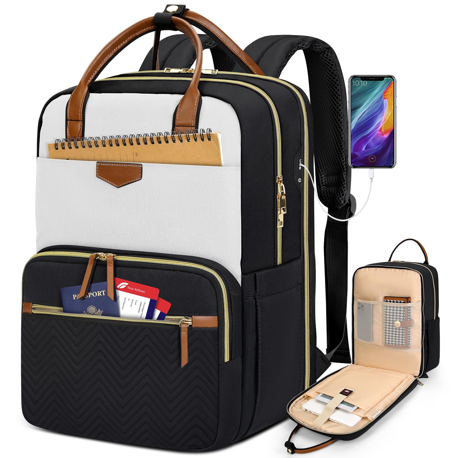 Mochila Rainsmore Para Mulheres, Laptop De 15,6", Impermeável, Branca