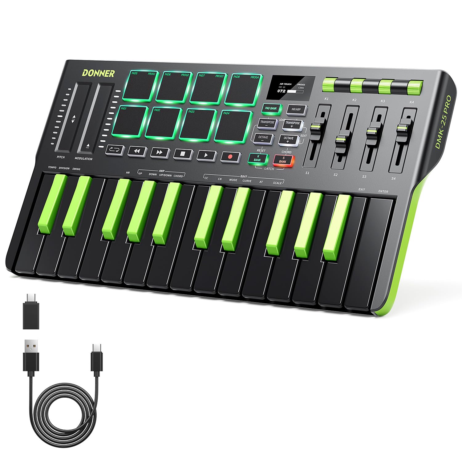 Controlador De Teclado Midi Donner Dmk25 Pro 25 Mini Key