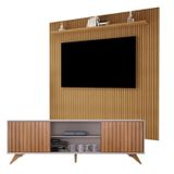 Estante Home Suspenso Frisado Curitiba Com Rack Para Sala De Estar 2 Portas Deslizantes Manaus Cinamomo/off White
