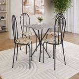 Conjunto Sala De Jantar Mesa Quadrada 70cm Tampo Granito Com 4 Cadeiras Leia Preto / Cedro / Ocre