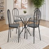 Conjunto Sala De Jantar Mesa Quadrada 70cm Tampo Granito Com 4 Cadeiras Leia Preto / Platina / Ocre