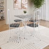 Conjunto Sala De Jantar Mesa Quadrada 70cm Tampo Granito Com 4 Cadeiras Leia Branco/ Mosaico/ Ocre