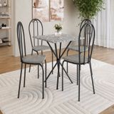 Conjunto Sala De Jantar Mesa Quadrada 70cm Tampo Granito Com 4 Cadeiras Leia Preto / Grafiato / Ocre