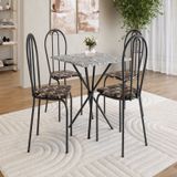 Conjunto Sala De Jantar Mesa Quadrada 70cm Tampo Granito Com 4 Cadeiras Leia Preto / Palha / Ocre