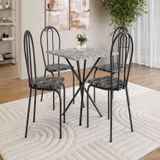 Conjunto Sala De Jantar Mesa Quadrada 70cm Tampo Granito Com 4 Cadeiras Leia Preto / Silver / Ocre