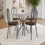 Conjunto Sala De Jantar Mesa Quadrada 70cm Tampo Granito Com 4 Cadeiras Leia Preto / Imbuia / Ocre
