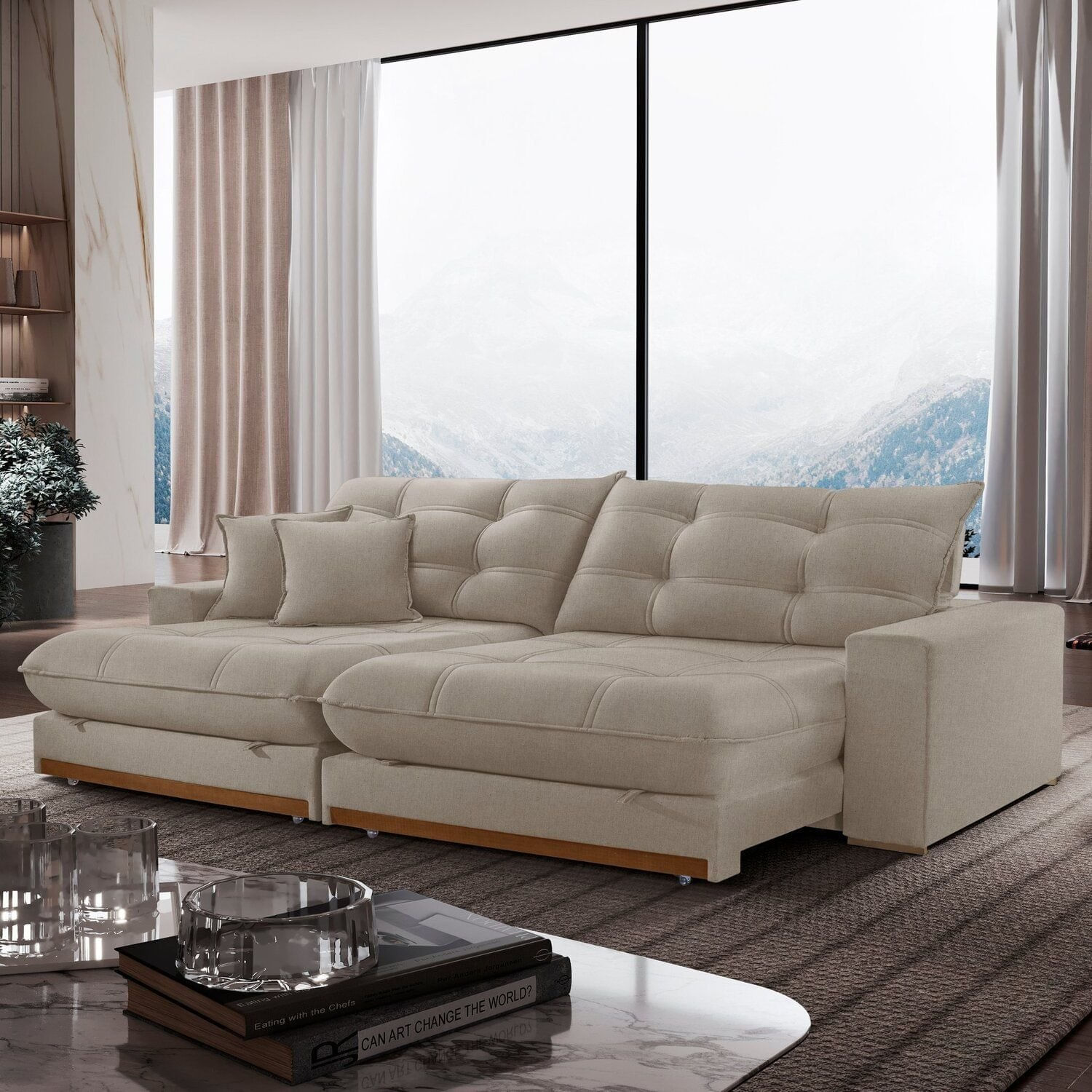 Sofá Retrátil 2 Lugares 210cm Veludo Belize Marrom