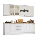 Cozinha Completa Americana 7 Peças Branco Com Aéreo Vidro - Móveis Henn Branco