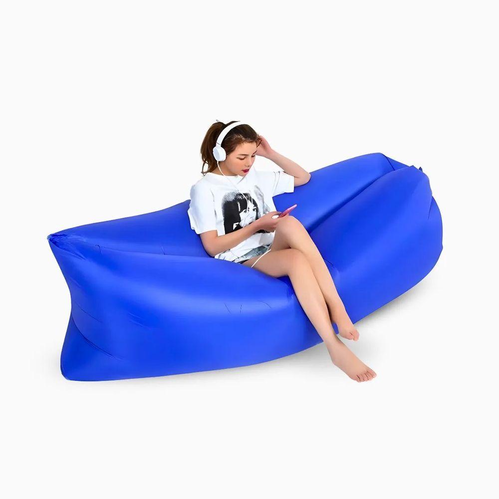 Sofá Inflável De Ar Portátil Puff Impermeável Praia Camping Azul ...