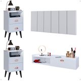 Kit Quarto 2 Mesinhas Mesa Lateral Cama Penteadeira Suspensa Camarim Branco Cabeceira King Size 1,95 Estofada Corino - Lojas Rpm