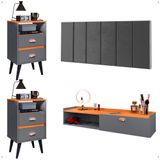 Kit Quarto 2 Mesinhas Mesa Lateral Cama Penteadeira Suspensa Camarim Cinza/cinamomo Cabeceira King Size 1,95 Estofada Suede - Lojas Rpm