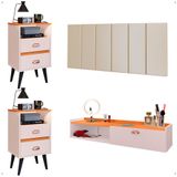 Kit Quarto 2 Mesinhas Mesa Lateral Cama Penteadeira Suspensa Camarim Off White/cinamomo Cabeceira King Size 1,95 Estofada Areia Suede - Lojas Rpm