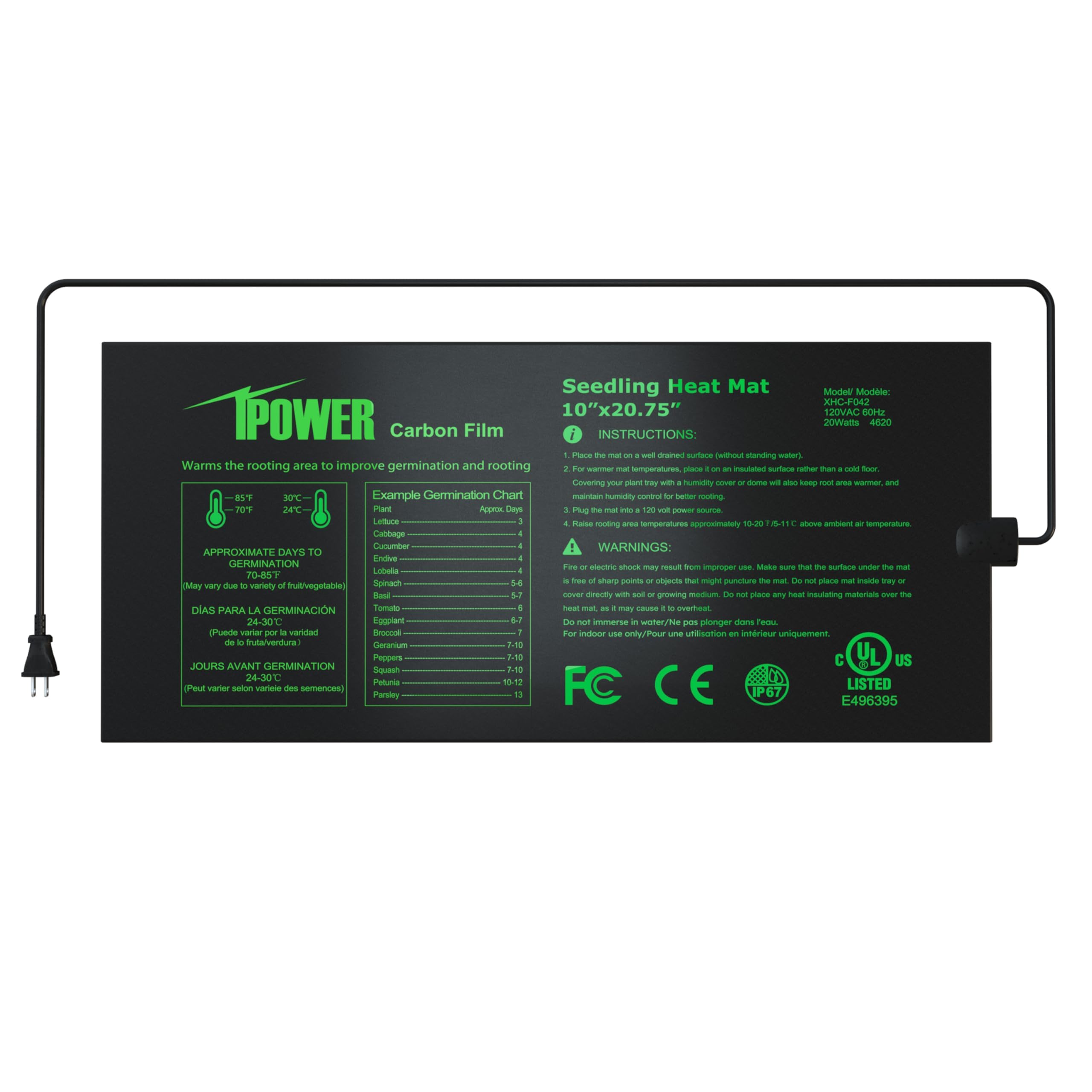 Seeding Heat Mat Ipower, Filme De Carbono Atualizado De 10 X 20,75 Polegadas
