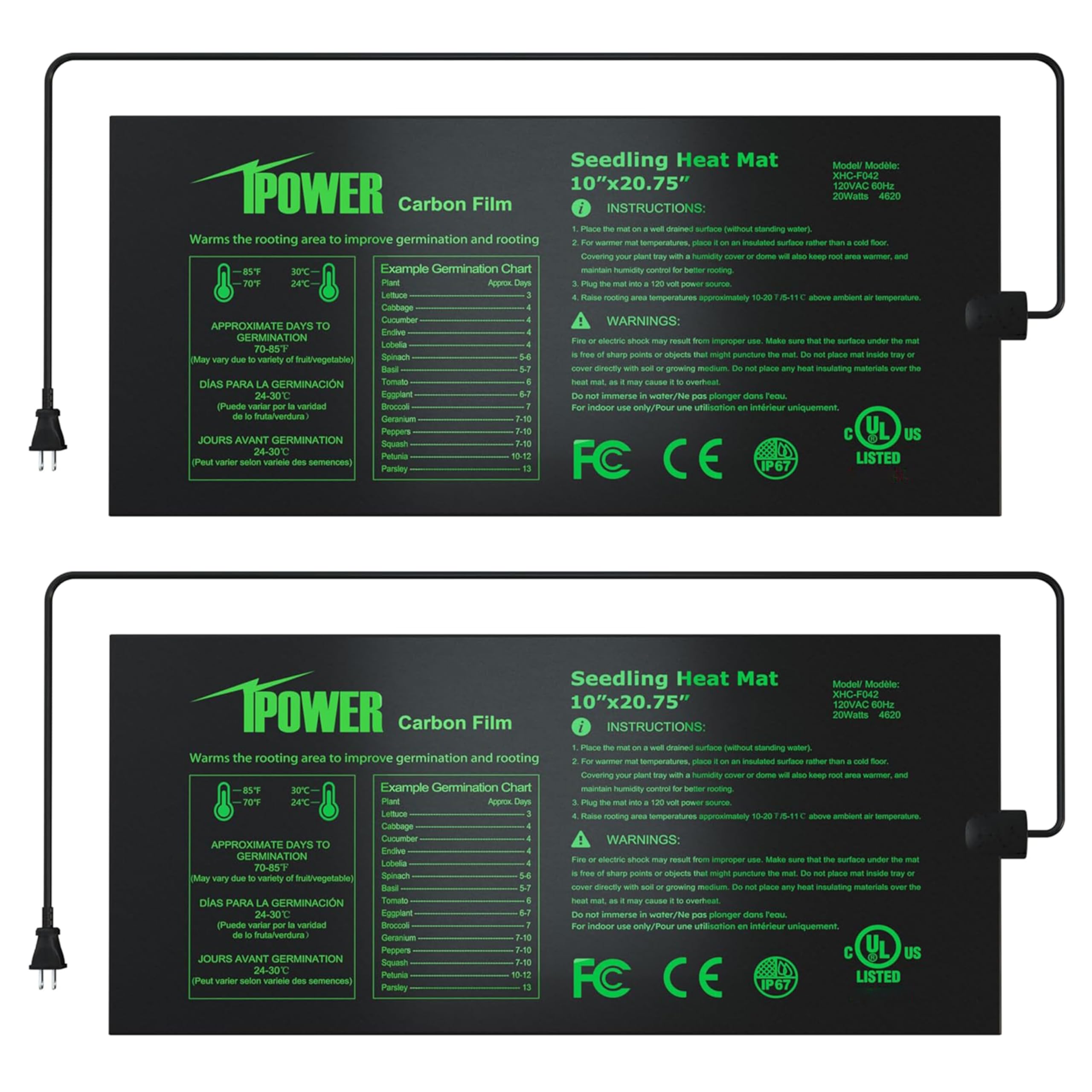 Seeding Heat Mat Ipower, Filme De Carbono Atualizado De 10 X 20,75 Polegadas