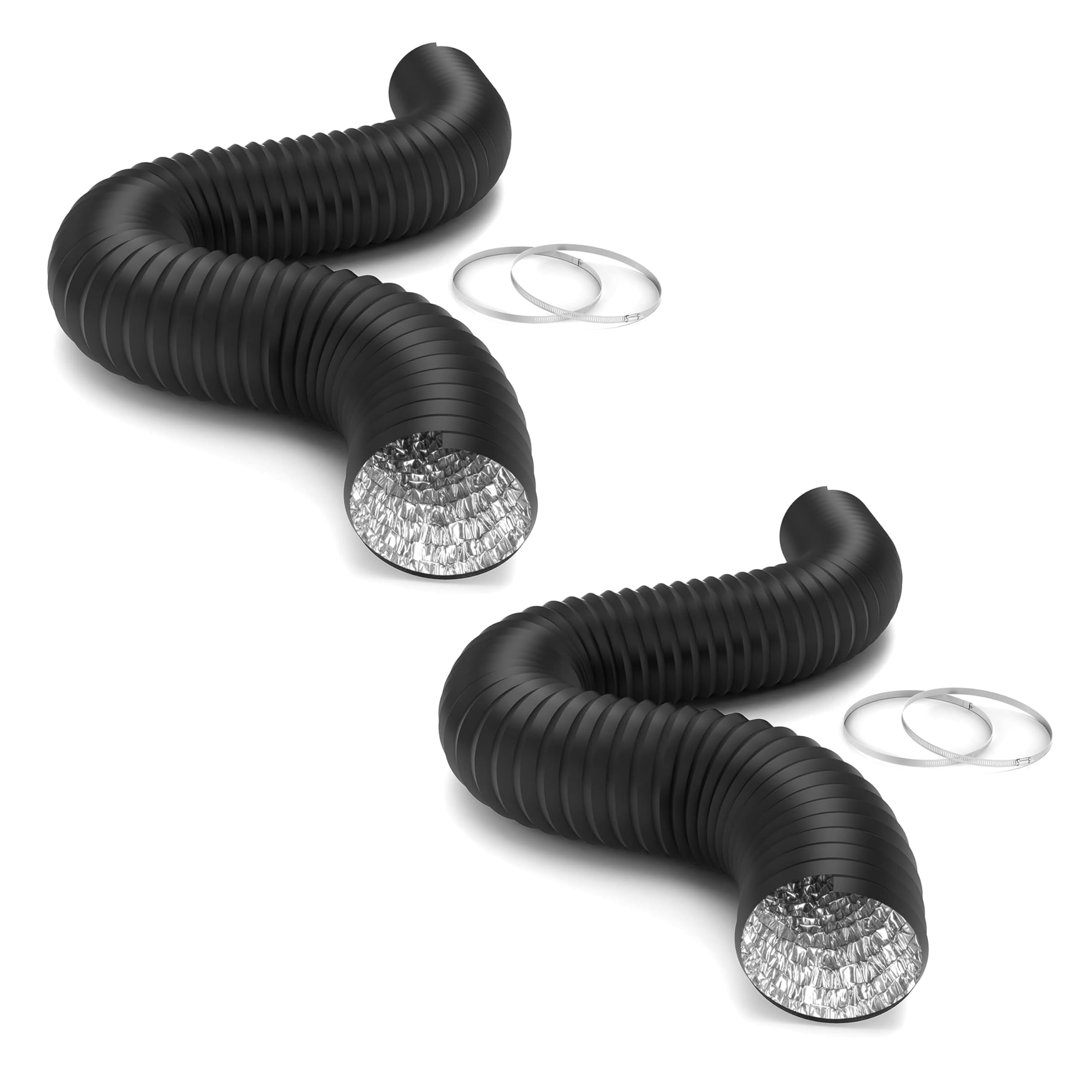 Duto De Alumínio Flexível Ipower De 6 Polegadas E 8 Pés, Pacote Com 2 Unidades, Preto