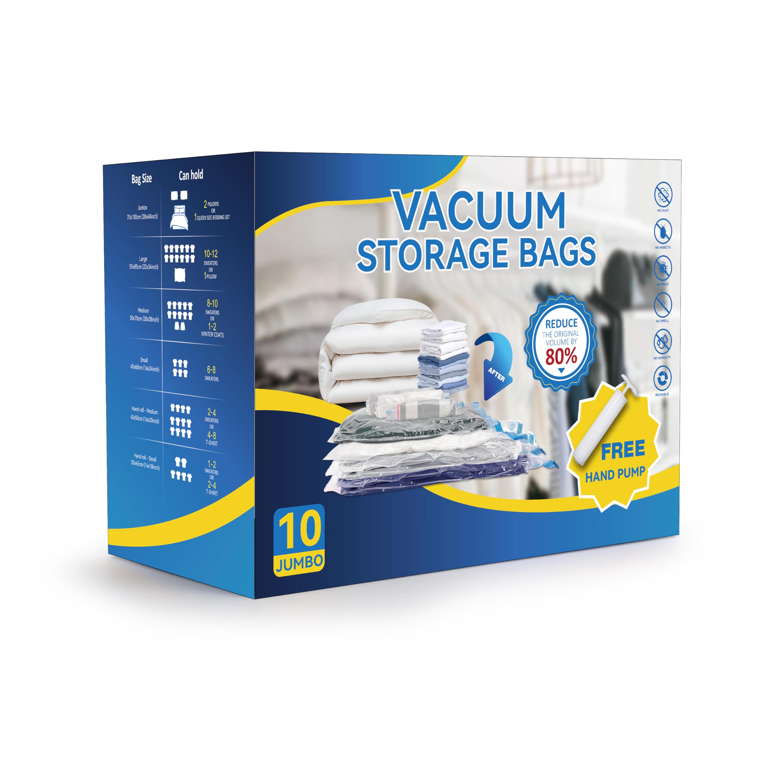 Sacos De Armazenamento A Vácuo Simple Deluxe 10 Jumbo Com Bomba Manual