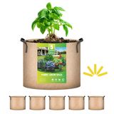 Sacos De Cultivo De Plantas Ipower, Pacote Com 5 Pacotes De 19 Litros, Tecido De Aeração Não Tecido Bronzeado