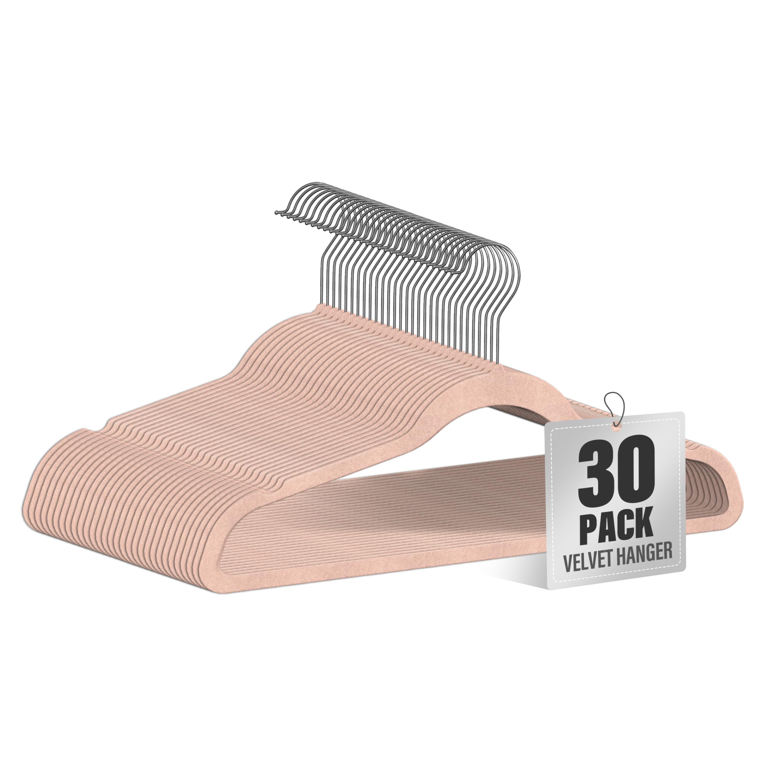 Cabides De Veludo Simple Deluxe, Pacote Com 30, Rosa, Resistente