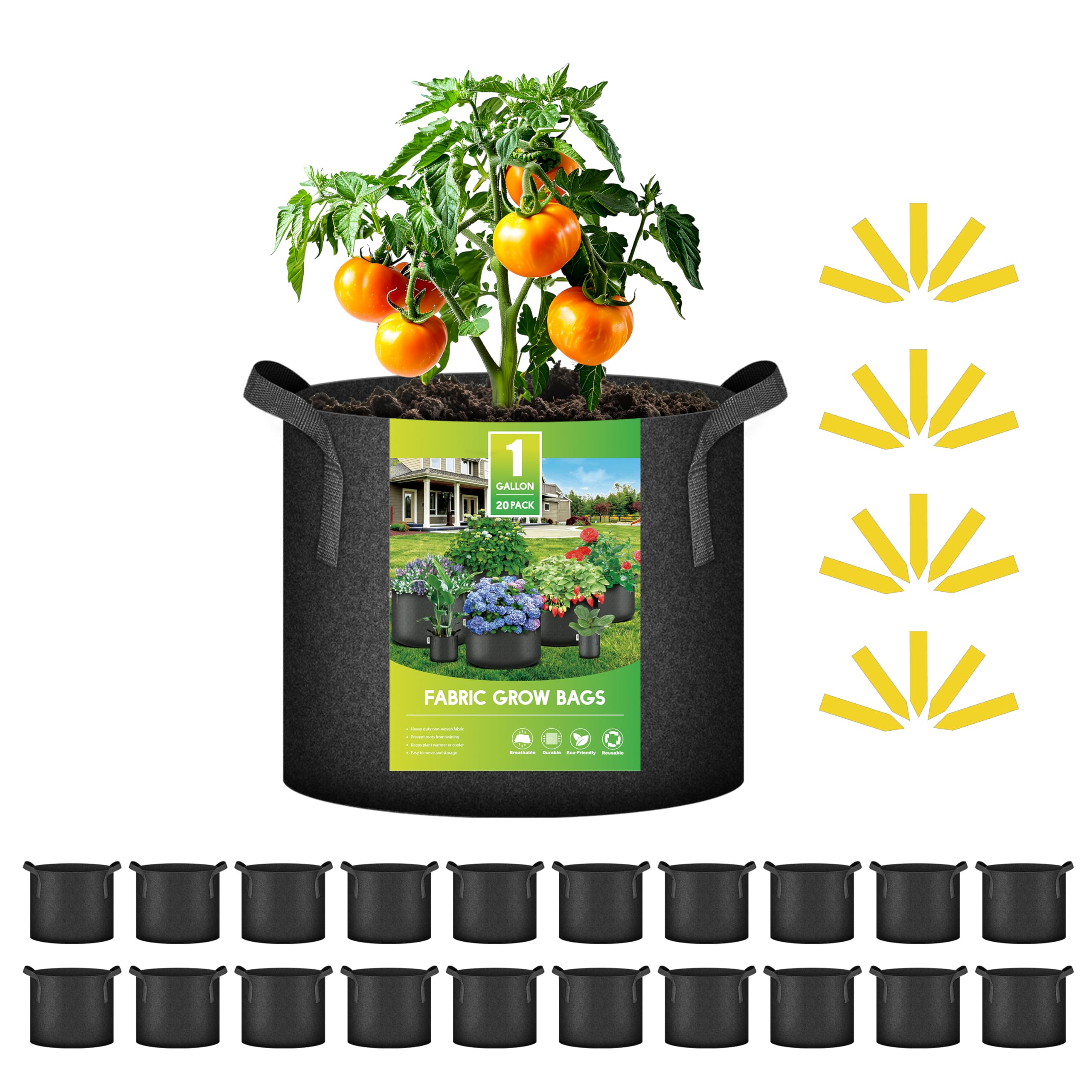 Grow Bags Ipower, Pacote De 20, 3,8 L Com Etiquetas E Alças