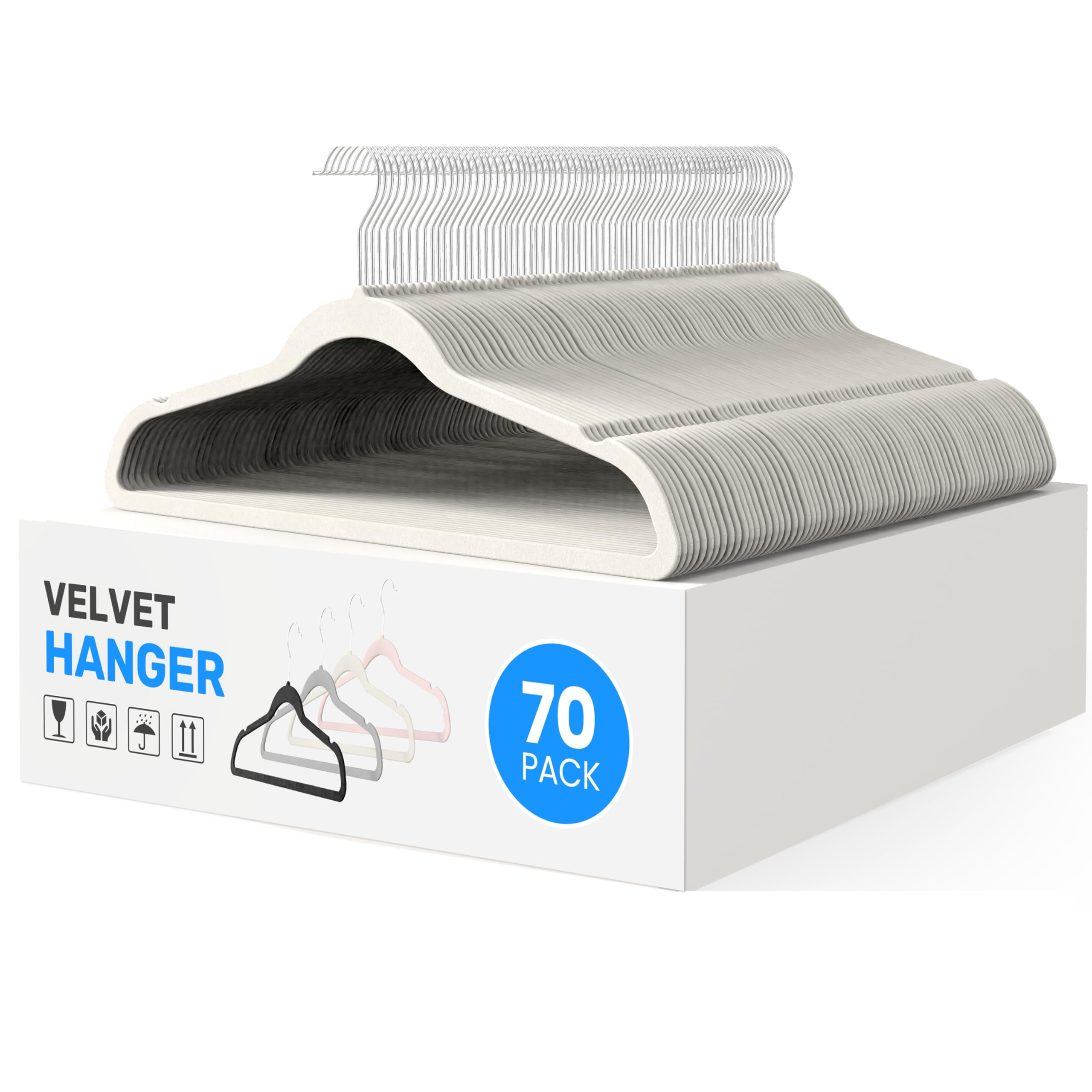 Velvet Hangers Simple Deluxe, Pacote Com 70, Feltro Antiderrapante Branco