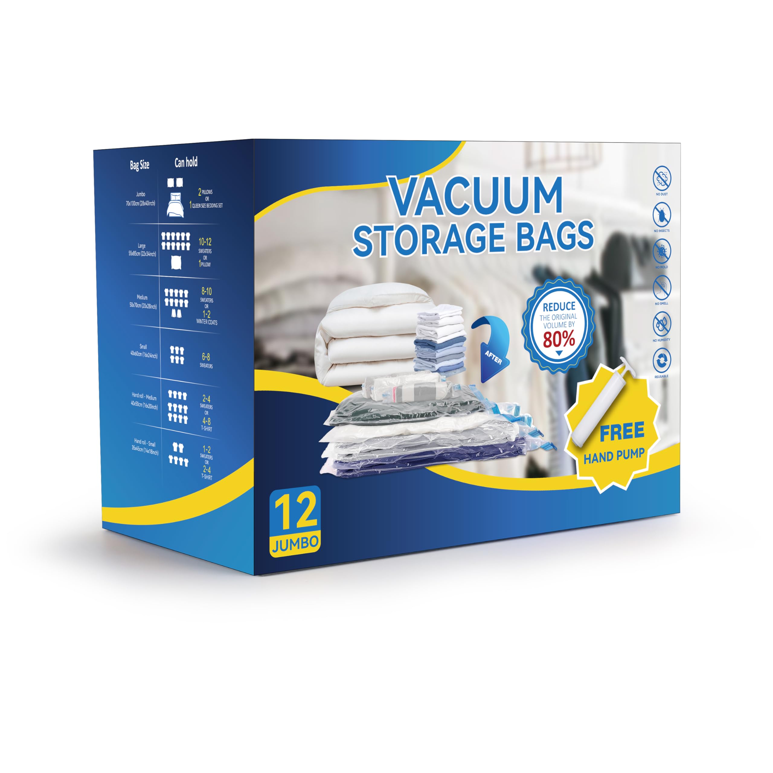 Sacos De Armazenamento De Compressão Simple Deluxe Jumbo 12 Unidades Com Bomba