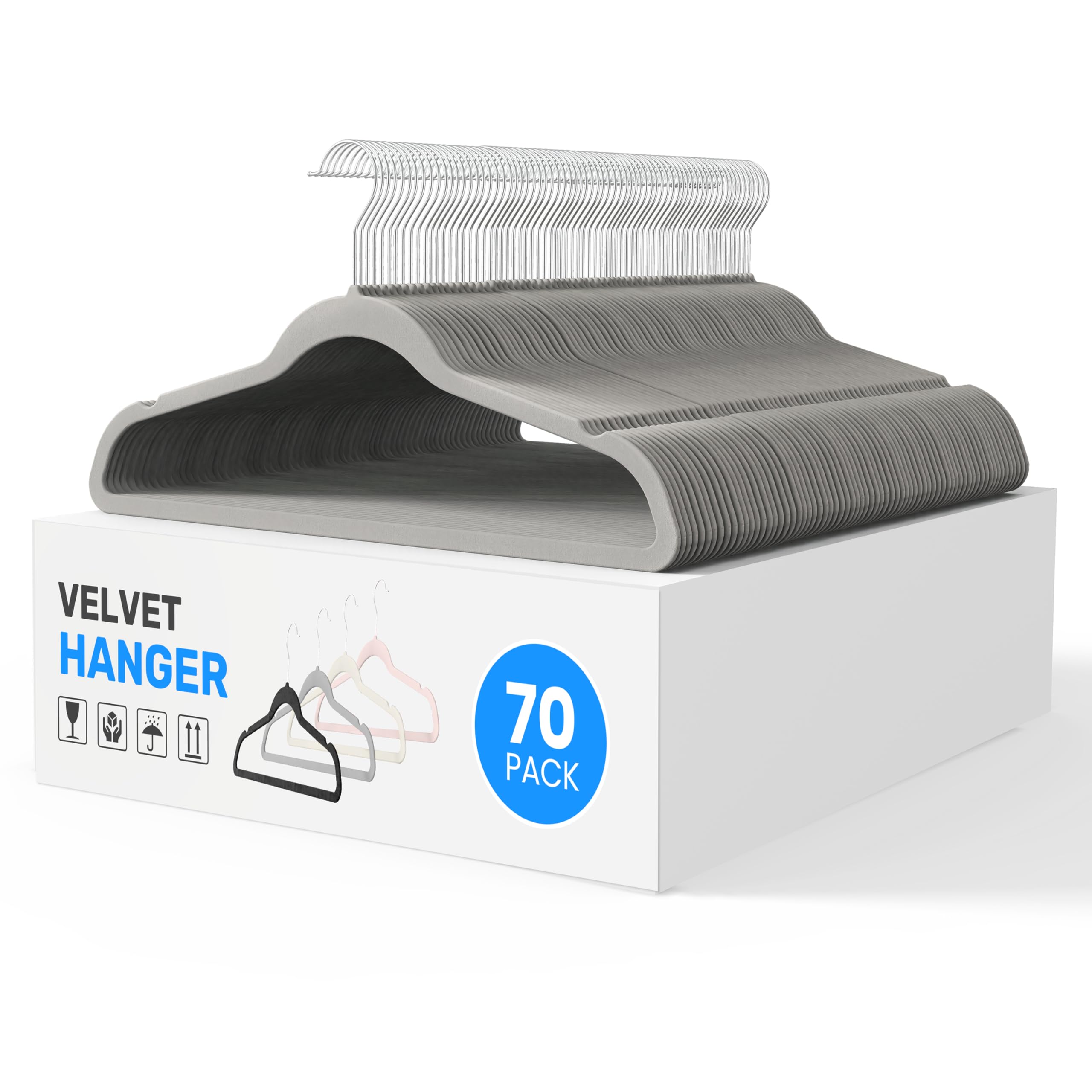 Velvet Hangers Simple Deluxe, Pacote Com 70 Unidades, Feltro Antiderrapante, Cinza