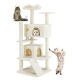 Cat Tree Tower Simple Deluxe De 54 Polegadas Com Rede E Brinquedo Bege