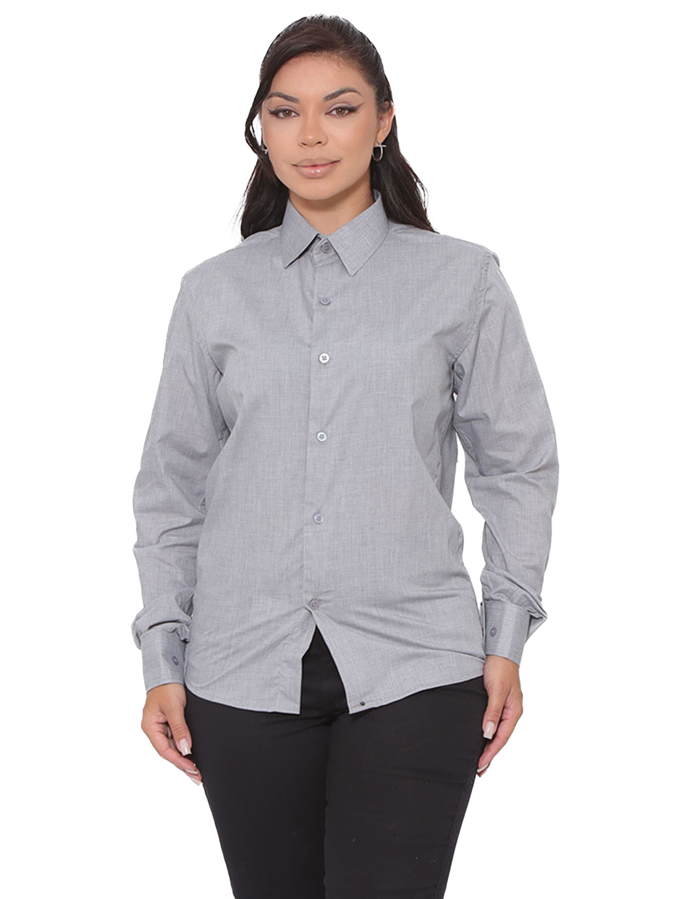 Camisa Social Feminina Premium Tipo Linho Manga Longa Smoke