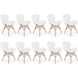 Kit 10 Cadeiras De Jantar Charles Eames Slim Wood Estofada - Branco