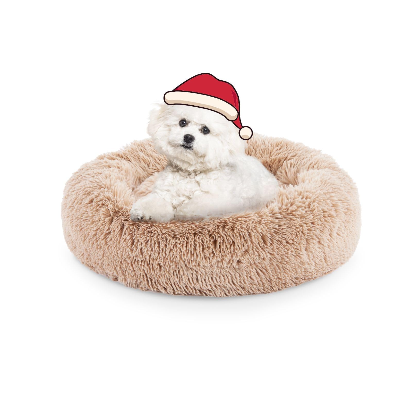 Cama De Cachorro Fluffy Dream Donut Calming Lavável 24 Polegadas Para Cães De 11 Kg