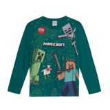 Camiseta Manga Longa Minecraft Menino Verde - Brandili