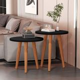 Conjunto Kit Mesa De Cabeceira Redonda Canto Apoio Cama Quarto Atalanta Preto