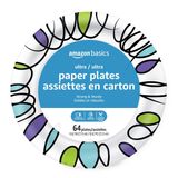 Pratos De Papel Amazon Basics Ultra 22 Cm, Descartáveis, 64 Unidades