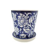Vaso Decorativo Azul E Branco Floral 8x7cm Com Furo Modelo 3