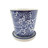 Vaso Decorativo Azul E Branco Floral 8x7cm Com Furo Modelo 2