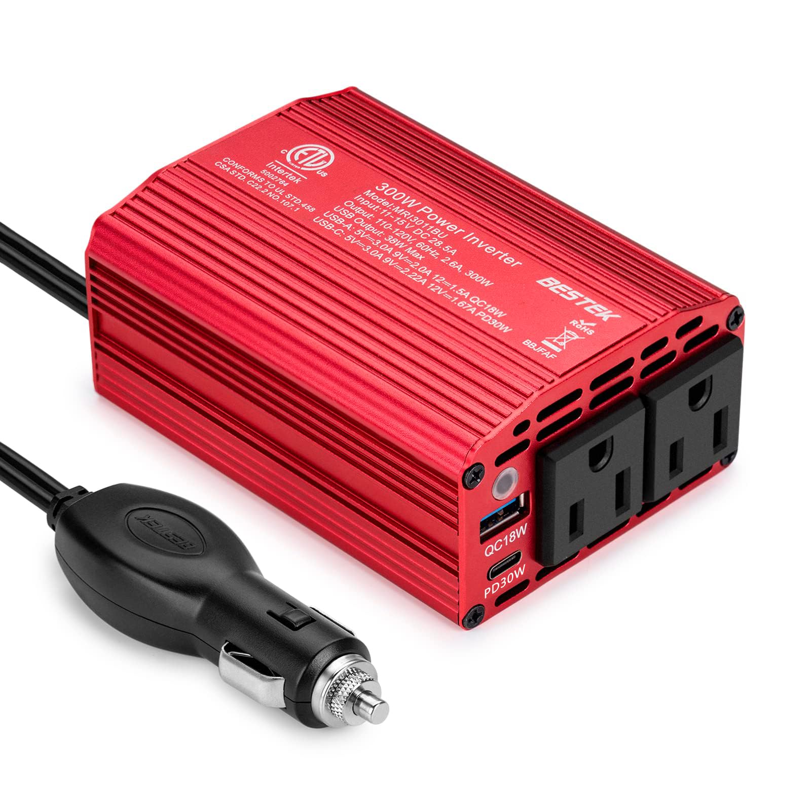 Inversor De Potência Bestek 300w Dc 12v A 110v Ac Com Usb-c Pd 30w