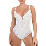Macacão Shapewear Popilush Tummy Control, Renda, Decote Em V, 3gg, Feminino