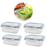 Kit 4 Potes De Vidro Hermético Retangular 640ml