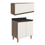 Armario Aereo E Balcao Mdf 80cm Kali Carvalho Toq Off White Cetim Nicioli