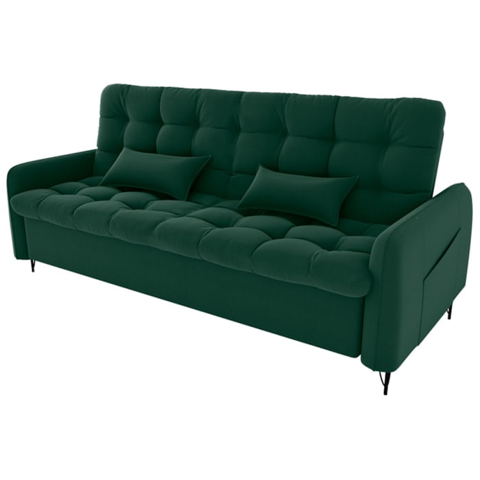 Sofa Cama 2 Lugares 200cm Pillar Veludo E402 Verde Milani Store