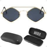 Oculos Sol Feminino Losango Aço Metal Proteção Uv + Case Maria Proteção Uv Casual Hype Verão Praia