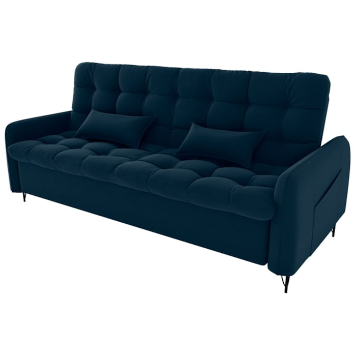 Sofa Cama 2 Lugares 200cm Pillar Veludo E403 Azul Milani Store