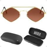 Oculos Sol Feminino Proteção Uv Marrom Metal Losango + Case Verão Casual Hype Proteção Uv Banhado