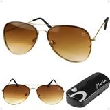 Oculos Sol Feminino Aço Inoxidavel Marrom Aviador + Case Moda Masculina Armação Dourada Lente Marrom