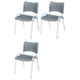 Cadeira Iso Base Branco Igreja, Escola, Escritório - Cinza Kit 3 Peças
