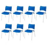 Cadeira Iso Base Branco Igreja, Escola, Escritório - Azul Kit 7 Peças
